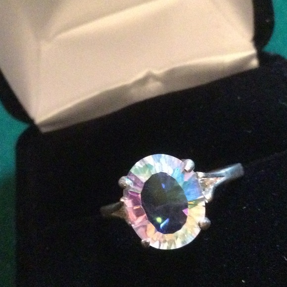 Unusual Aqua Aura Mystic Topaz Ring - Picture 3 of 13